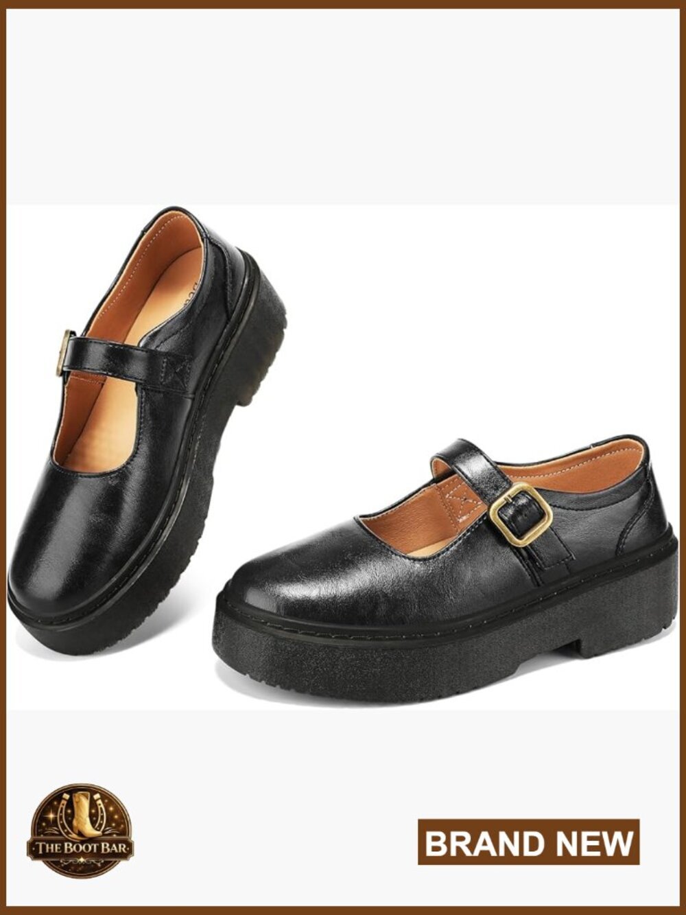 Mary Jane Platform Flats with Chunky Heel - Memory Foam Cushioned Dress Shoes